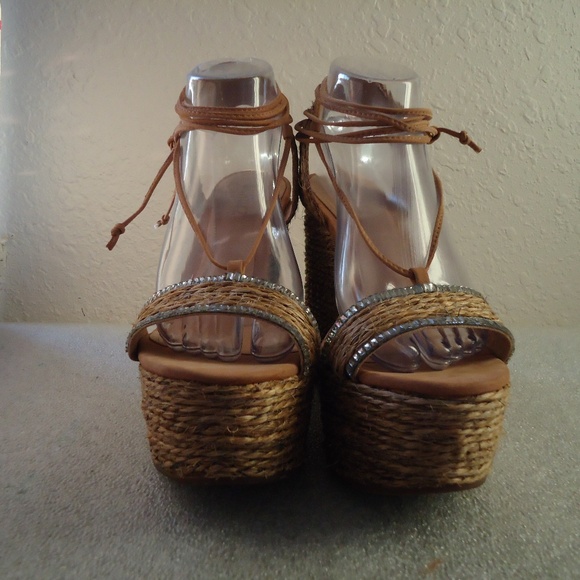 NWB SCHUTZ Natural Desert Aveline Lace Up Wedge Espadrilles Sandals Size-8B/38 - Picture 3 of 12